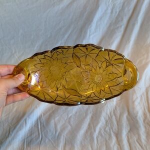 2/30$ Carnaval Amber Glass Floral Serving Tray